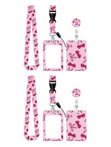 樱桃蝴蝶结图案设计可伸缩证件套，ID姓名牌工作证登山扣粉色可伸缩证件卷轴带可拆卸挂绳 - 励志语录证件钥匙扣，竖款卡片保护套，适用于家庭办公室、医生、护士、教师、女性、学生和专业人士 - 彩色 - 查看 14