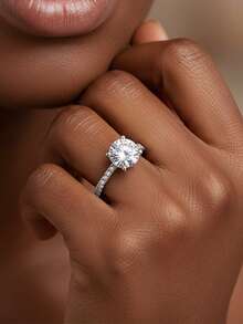 1pc Women's Wedding Ring, 4-Prong 2.5g S925 Sterling Silver 2ct Moissanite Boho/Vintage Style Engagement/Anniversary/Valentine's Day Gift, Comes With Moissanite Certificate & Gift Box - Silver - View 4