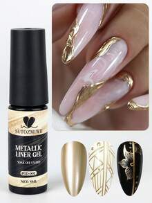 5ml 亮金属线凝胶指甲油金色银色美甲镀铬凝胶抛光镜面拉线涂鸦绘画条纹凝胶指甲饰物美甲用品内置刷子 DIY 美甲护理必需品