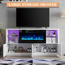 68" Modern High Gloss Fireplace TV Stand With LED Lights, Entertainment Center Media Console Cabinet With Adjustable Glass Shelves, Fits TVs Up To 78" For Living Room - 白色 - 查看 7