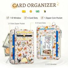 Chicken Rooster Credit Card Holder Small Wallet Women, Flowers Slim RFID Blocking Wallet Woman Keychain With Zipper Coin Pocket, Front Pocket Thin Travel Card Case With ID Window Ladies Gifts{"Color_name":"Chicken"} - 多色24 - 查看 4