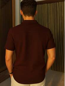 Men's Comfortable Knit Shirt Lightweight Shirt For Summer - Óxido marrón - Ver 2