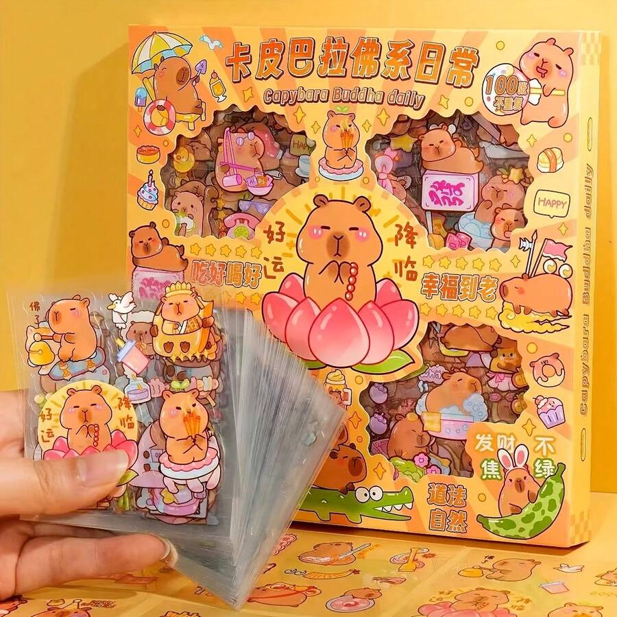 高品质透明水豚贴纸，可爱卡通图案，适用于DIY工艺品，装饰杯子、笔记本电脑、头盔、冰箱和笔记本 - 点亮任何空间的完美礼物！迷你贴纸、DIY装饰、日记本装饰、奇幻艺术、透明贴纸、高品质乙烯基、高品质贴纸、动物贴纸、工艺品用品、手工艺爱好者、办公用品