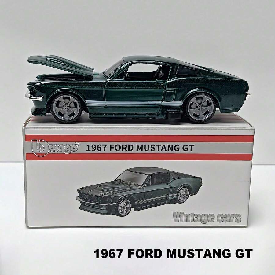 Burago 1:64 Escala Modelo de Coche de Aleación Fundida, Réplica Oficial con Licencia de Mercedes-Benz, , Cadillac, Chevrolet, Juguetes Coleccionables de Coches de Carreras, Regalo de Cumpleaños para Hombres - FORD MUSTANG GT de 1967 - Ver 1
