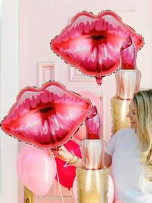 4 件巨型红色唇膏唇气球套装 2 件唇膏 2 件唇膏气球单身派对用品化妆气球生日新娘送礼会女孩水疗派对用品可爱唇膏和唇膏气球，圣诞节 - 粉色 - 查看 6