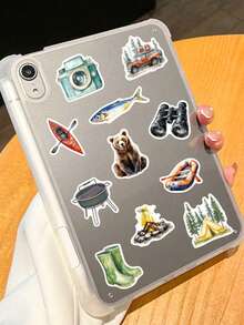 50pcs Outdoors Camping Collage Stickers Cartoon Tent Camera Beverage Decal DIY Notebook Phone Guitar Luggage Surfboard Stickers - Camel - View 6