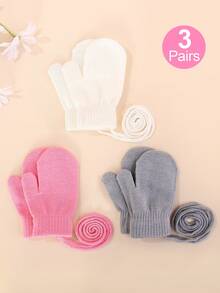 3 Pairs Set Children's Winter Warm Knitted Gloves, Cute Kindergarten Kids Gloves With String - 3pairs - View 14