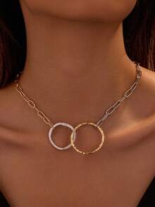 1pc Women's Minimalist Fashion Dual-Color Chain Necklace With Geometric Pendant, Versatile Elegant Accessory, Ideal Gift - Multicolor - View 2