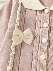 WUHUANG YIYI Cardigan Rajut Bayi Perempuan Lucu Warna Polos Buatan Tangan dengan Hiasan Pita dan Renda, Cocok untuk Musim Gugur/Musim Dingin - Krem - View 5