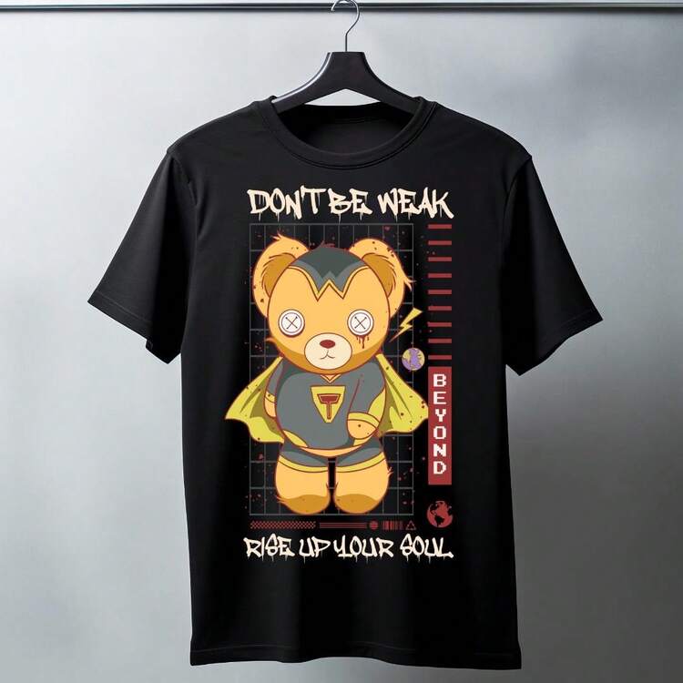Osito Neon Vibe - Playera Streetwear,Camiseta Unisex de Osito con Diseño Neón Urbano,Osito Neon Vibe: Playera Streetwear con Graffiti,Festival de Colores: Playera de Osito y Neón Unisex-oso47 - Negro - Añade 2
