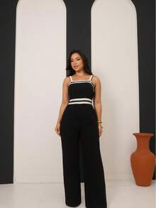 Color Block Contrast Waist Pocket Office Vacation - Negro - Ver 4