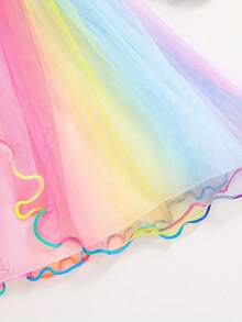 coviviky 女孩独角兽和花卉印花彩虹网眼及膝短袖连衣裙，可爱又梦幻 - 紫色 - 查看 4