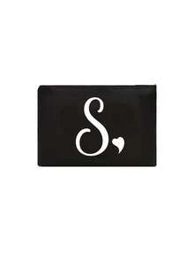 1pc Black Large-Capacity Cosmetic Bag, Printed With White Artistic Letters A-Z And A Heart Pattern,Hot-Selling Fashion Item Suitable For Travel, Toiletry, Multi-Functional Storage, Jewelry Storage, Coin Purse, Headphone Bag, Digital Storage Bag,Christmas Gifts,Pouch,Travel,Gifts For Women,Women's Necessaire,Travel Essential,Pouch,Clutch / Small Handbag,Necessaire,Makeup Organizer,Makeup Organize,Pouch,Brush Holder,Mini Pouch,Large Capacity Pouch