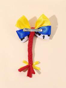 1 件装女童公主蝴蝶结发夹牛仔女孩风格印花蝴蝶结鳄鱼皮发夹，牛仔发饰，适合儿童金发