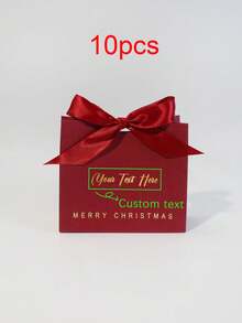 Personalized Christmas Gift Box With Red Ribbon, Customizable Favor Box With Your Text, Elegant Merry Christmas Candy Cookie Packaging, Luxury Holiday Treat Box For Wedding, Birthday, Party Decorations - 11.5X4.5X10cm - View 16