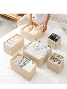 1/3pcs, Reinforced Washing Board Non-Woven Storage Box, Drawer Small Box, Closet Folding Storage Box, Underwear Storage Box, Desktop Clutter Sorting Box. Christmas - Beige - View 3