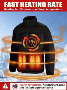 1 pieza Abrigo acolchado con control de temperatura inteligente de 3 niveles, 11 zonas de calefacción, con capucha de color contrastante, adecuado para esquí al aire libre y caminatas casuales, ajuste holgado y ligero y cómodo, regalo perfecto para Navidad, Año Nuevo, salvador de calor en invierno (excluye el banco de energía)