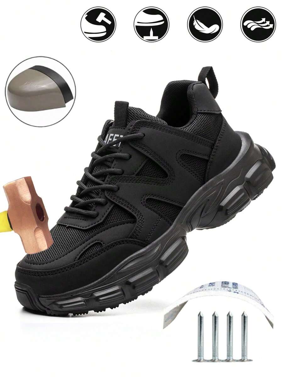 UMBURLLY Women's Safety Work Shoes Steel Toe Puncture Resistant Kevlar Midsole Black Platform Industrial Boots For Outdoor Construction Warehouse