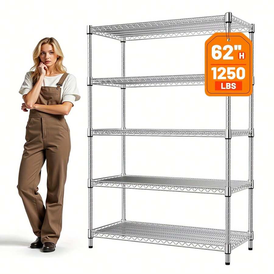 M MZG Adjustable Wire Storage Shelf, Heavy Duty Silver Organizer Rack For Pantry Kitchen Laundry Office Bathroom Room, Home Utility Shelving Unit Garage Storage - 銀色 - 查看 1