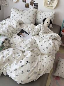 3 piezas Juego de ropa de cama con estampado de mariposa 100% poliéster, 2 fundas de almohada + 1 funda de edredón (sin sábana) - Multicolor - Ver 3