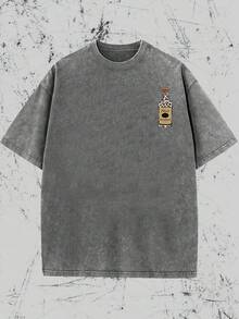 Vintage Vintage Style, Tito's Vodka Enthusiast, Leopard Print Elements, SHOW ME YOU TITOS Humorous Text Memes, Washed Double-Sided Printed Vintage T-Shirt..…. Retro Loose T-Shirt, Men's Casual Style T-Shirt, Machine Washable And Washable Old T-Shirt; Cool Design Pattern T-Shirt, Durable And Comfortable Fabric, Street Fashion Sense, A Must-Have For Street Style Enthusiasts, Top-Level Sportswear, Suitable For Daily Commuting, Dating, Leisure Matching, Suitable For Holiday Gift Giving, The First Choice For Gift Giving. - Grey - View 2