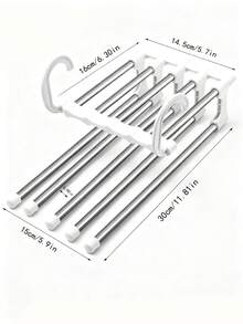 2pcs Space Saving Pants Hangers - Closet Organizer For Jeans, Pants, Scarves, Leggings, Skirts, Clothes Rack, Non-Slip 5-Tier Pant Hanger, White - Multicolor - View 4