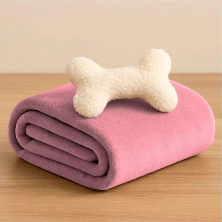 SOFT PET BLANKET WITH BONE PILLOW - 乾枯玫瑰色 - 查看 1