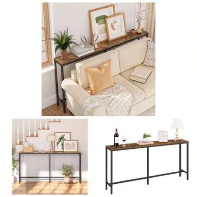 Console Table, 160 Narrow Long Sofa Table, Entryway Table, Industrial Sofa Table, Side Table, Hallway, Living Room, Sturdy And Stable, Easy To Assembl