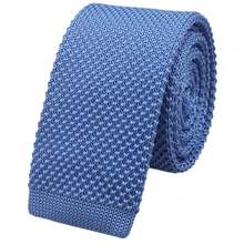 Men's Solid Color Textured Knit Skinny Ties Smart Necktie Square-Cut Finish{"Size_name":"OneSize","Color_name":"Blue"} - Multicolor18 - View 1