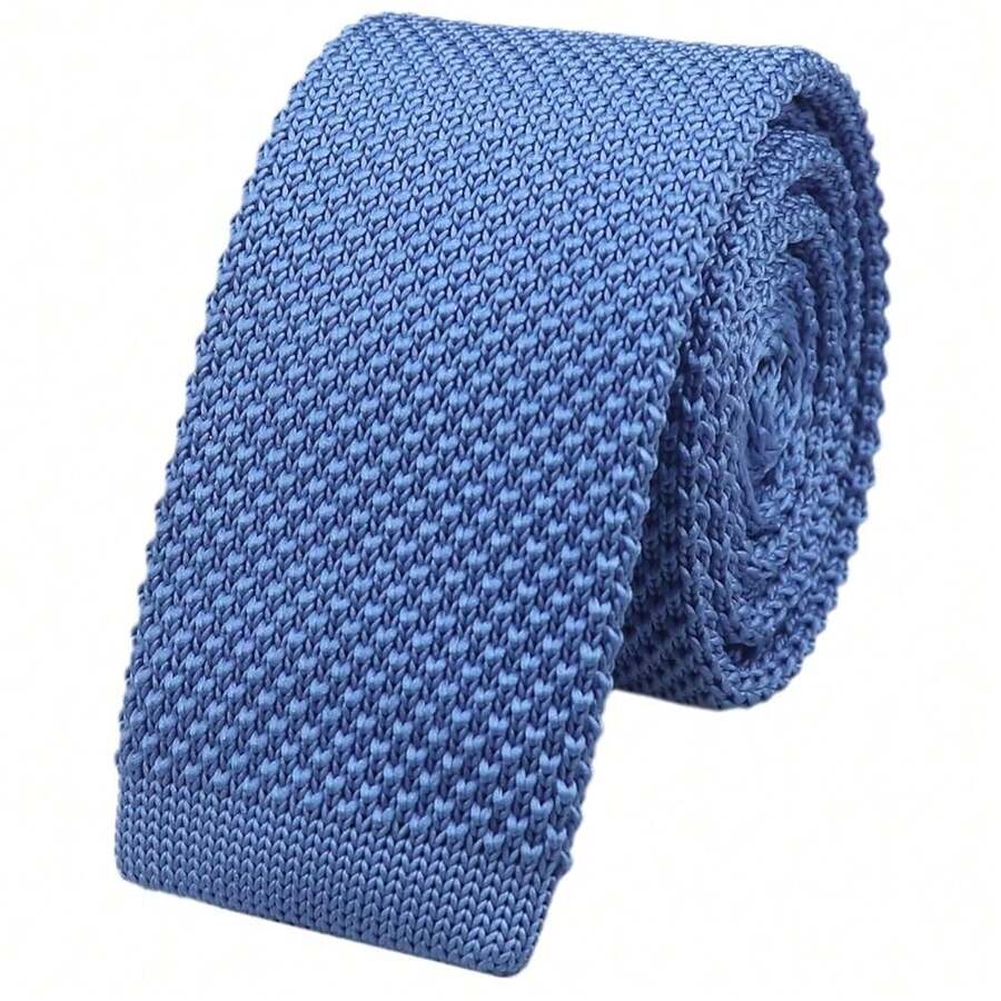 Men's Solid Color Textured Knit Skinny Ties Smart Necktie Square-Cut Finish{"Size_name":"OneSize","Color_name":"Blue"} - Multicolor18 - View 1