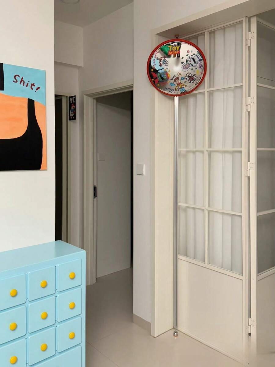 1pc DIY壁挂镜子凹凸镜加大直径21cm拍网红广角镜家居装饰哈哈镜彩绘转角镜拍照道具后视镜摆件拍照网红好看 - 彩色 - 查看 1