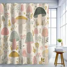 1pc Mushroom Pattern Bathroom Shower Curtain, Natural Forest Theme, Spring Shower Curtain With 12 Hooks, Bathroom Curtain Home Decoration Partition Curtain Warm Blackout - Nhiều màu - Xem 2