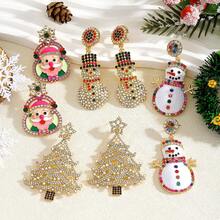 1 Pair Christmas Enamel Rhinestone Sparkling Crystal Christmas Theme Dangle Earrings - Santa Claus, Little Deer, Suitable For Holiday Lovers, Everyday Wear, Parties, And Gifts