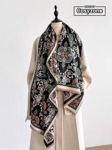 1pc Elegant Plant Pattern Jacquard Scarf, Warm And Versatile For Women, Suitable For Air-Conditioned Rooms, Autumn/Winter, Fashion Accessory And Gift