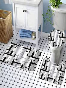 1/4 piezas Juego de cortina de ducha con estampado geométrico, cortina de baño elegante y de alta gama de fácil instalación, adecuada para la decoración del hogar, con 12 ganchos, cortina de bañera de ventana de tela de poliéster, divisor de baño, decoración de la habitación, lavable a máquina - Multicolor - Ver 8