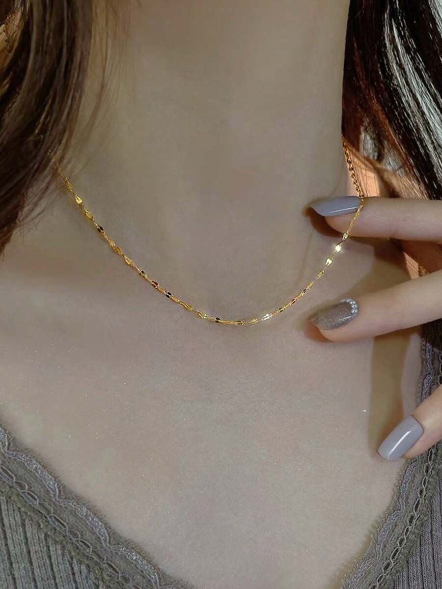 1 Peça Colar de Prata Esterlina S925, Estilo Minimalista Super Cintilante, Corrente Lisa de Estilo Frio, Corrente de Clavícula, Estilo de Moda Luxuoso Adequado para Uso Diário de Mulheres, Presente para Namorada/Esposa, Presente de Aniversário/Feriado