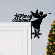 1 Stück Fröhliche Weihnachten Metall Schneeflocke Wanddekoration, Feiertags Türecken Rahmen Kunst mit Engel Flöte Silhouette, Heimdekoration für Feste, Outdoor Weihnachtsdekoration, künstlerisches Handwerk