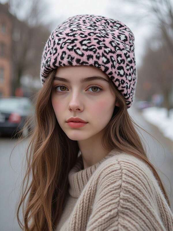 1pc Brand-New Leopard Print Warm Jacquard Knitted Cap, European And American Retro Tweed Woolen Cap, Suitable For Both Men And Women Outdoor Skiing Cold Cap, Perfect Choice For Outdoor Gatherings, Camping And Cycling