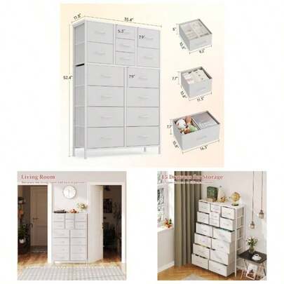 Chest Of Drawers, Dresser Bedroom With 15 Drawers, Fabric Dresser With Wood Top And Large Storage Space, Easy To Assemble, Bedroom Storage, Living Roo