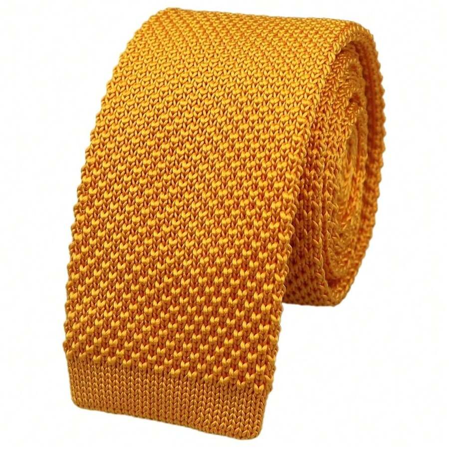Men's Solid Color Textured Knit Skinny Ties Smart Necktie Square-Cut Finish{"Size_name":"OneSize","Color_name":"BrightYellow"} - Multicolor20 - View 1