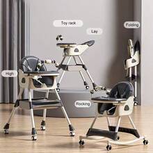 Multifunctional Baby High Chair, Can Be Used As A Rocking Chair, Foldable Toddler High Chair, Height Adjustable, Easy To Clean, Baby Feeding Chair - Grey - View 3