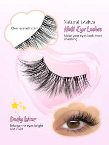 7 Pairs Asiteo Natural Thin Cat Eye False Eyelashes, Fluffy False Eyelashes With Transparent Stem, Short Half False Eyelashes - Half Eyelashes - View 3
