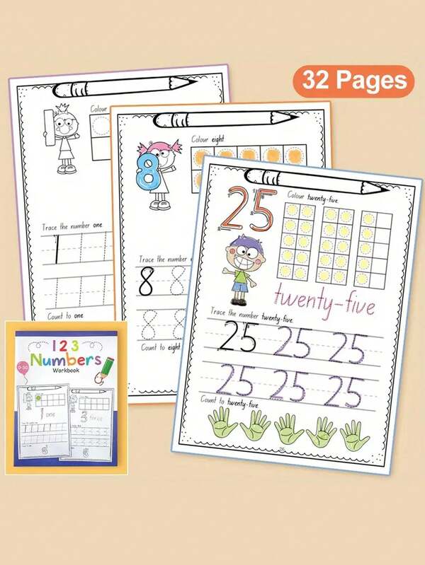 كتاب تمارين للأطفال - تلوين الأرقام من 0 إلى 30، تمارين كتابة، تدريب على مسك القلم والتحكم