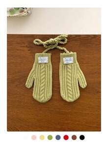 秋冬季保暖可爱挂脖触屏针织手套，女士加厚保暖防风全指针织手套，适合学生、骑行、户外活动 - Best wish布標 - 查看 14