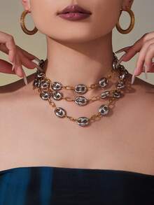 1pc Stainless Steel Bicolor Pig Nose Thick Chain Necklace, Fashionable & Versatile Jewelry - Pig Nose Necklace - View 7