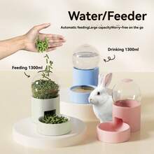 Small Pet Rabbit Fully Automatic Food And Water Dispenser With Storage Compartment, Large Capacity 0.8L, Dual-Purpose Automatic Feeder For Cats - Pink - View 2