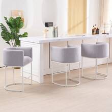[Bar Stools]26" Counter Height Bar Stool 3 Pcs - Modern Barrel Design With Ergonomic Backrest & Armrests, Linen Upholstery & Sturdy Black Metal Frame For Kitchen Island, Breakfast Bar, Home Decor, Grey - 灰色 - 查看 6