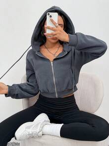 Sudaderas con capucha con cremallera para mujer, chaquetas cortas, sudaderas de forro polar, atuendos de otoño casuales y cómodos, ropa de invierno 2025