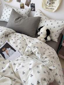 3 piezas Juego de ropa de cama con estampado de mariposa 100% poliéster, 2 fundas de almohada + 1 funda de edredón (sin sábana) - Multicolor - Ver 4