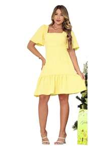 Short Dune Dress Simple Ruffle Fabric Summer - Yellow - View 2